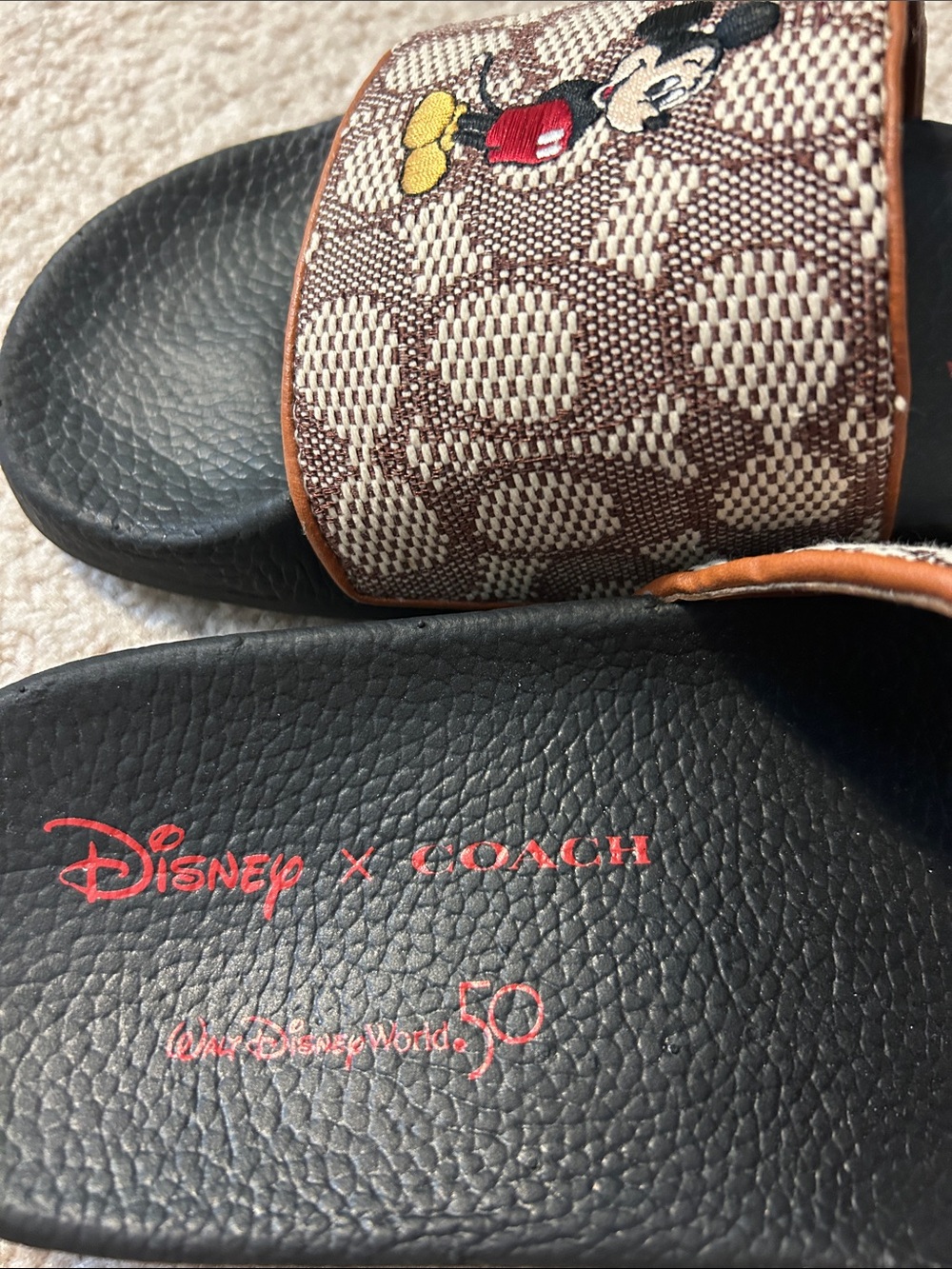 Coach Brown Signature Mickey Slide Sandals with Black Footbed - Picture 2 of 3